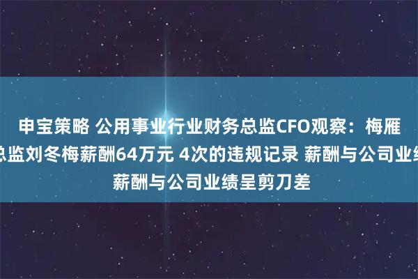申宝策略 公用事业行业财务总监CFO观察：梅雁吉祥财务总监刘冬梅薪酬64万元 4次的违规记录 薪酬与公司业绩呈剪刀差